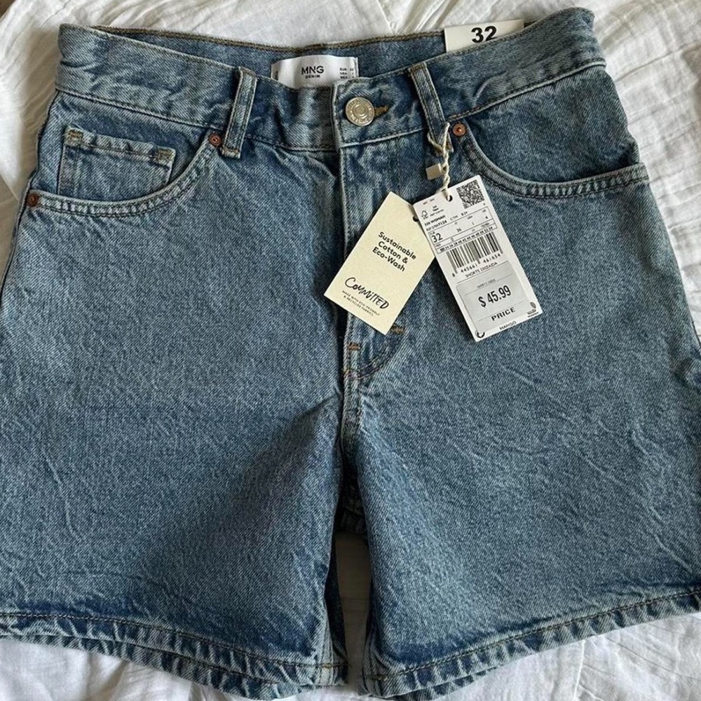 Mango Blue Denim Women's Shorts 32 Straight High Waisted